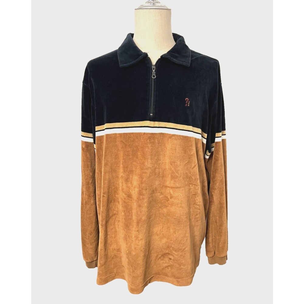 Vtg 90’s Guess Jeans Men’s XL 1/4 Zip Velvet Sweater Academia Athleisure Preppy
